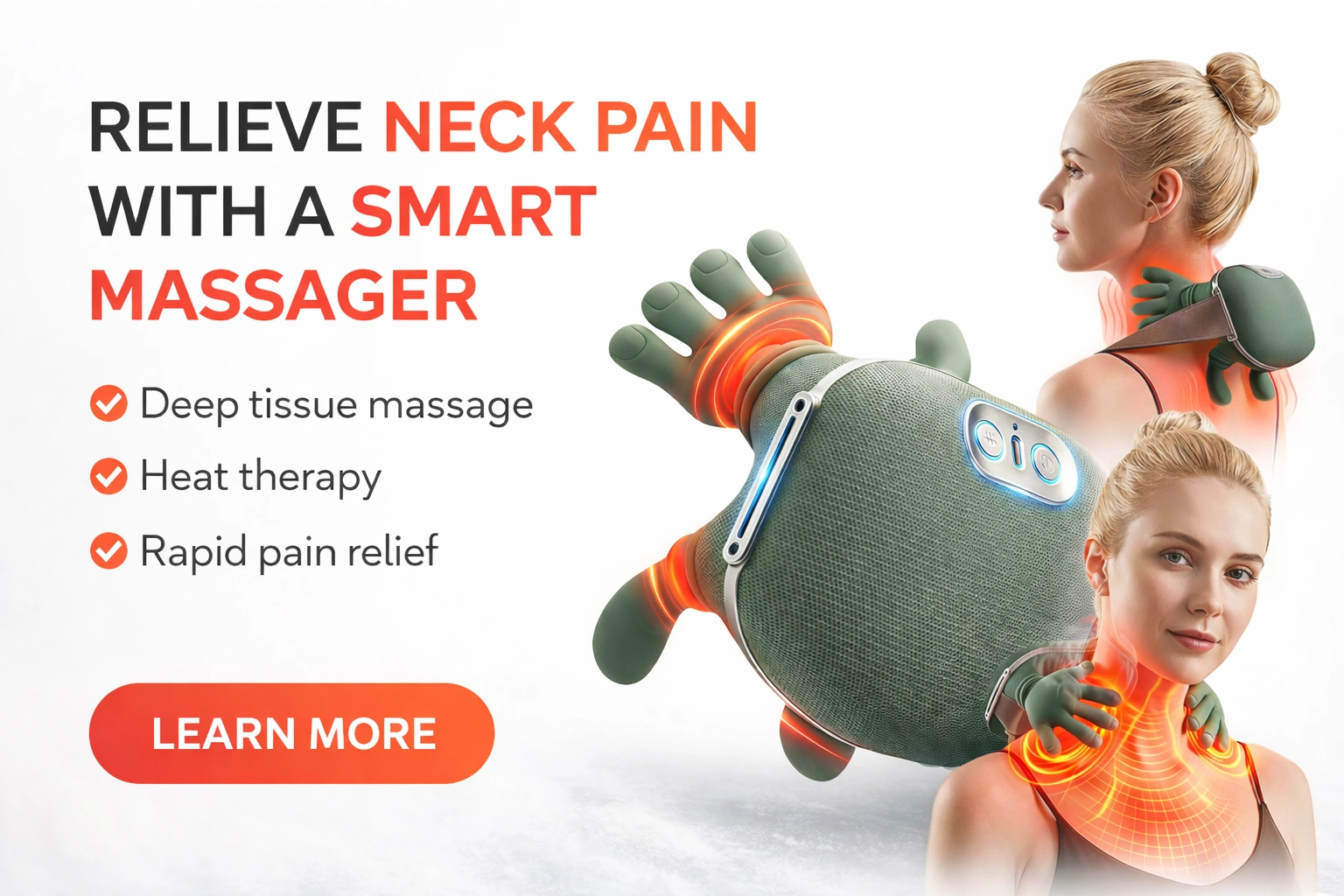 Bionic Heated Massager, Wireless Portable Shiatsu Neck and Back Massager, Electric Deep Tissue 4D Kneading Massage, Simulated Human Hand Design for Pain Relief and Muscle Relax